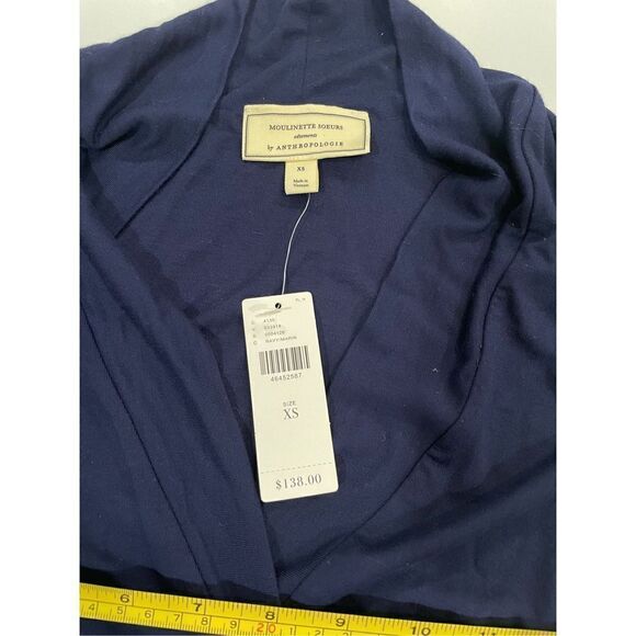 Moulinette Soeurs by ANTHROPOLOGIE Jersey Cinched MIDI Navy Dress NWT Sz XS - Picture 2 of 7